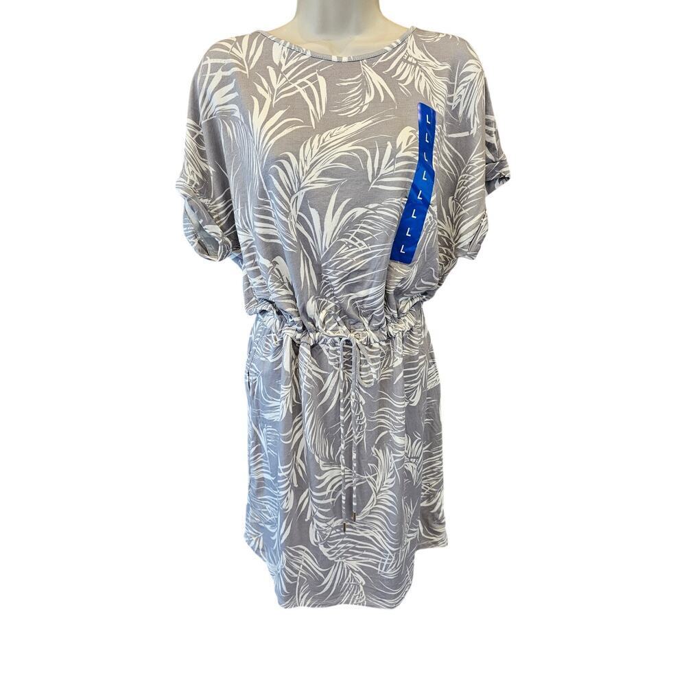 NWT Hilary Radley Short Sleeve Dress Palm tree L drawstring waist w/ pockets NEW